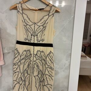 Ryu Cream Midi Dress with Black Leaf Embroidery